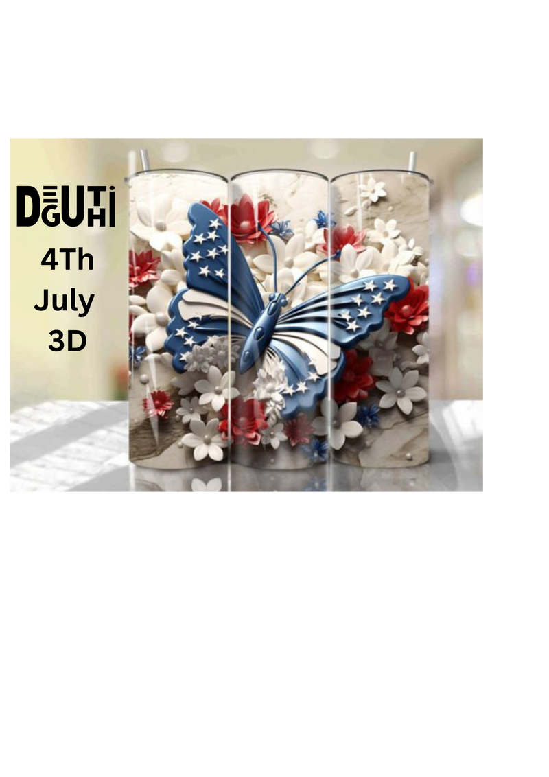  4th of July | 3D Butterfly Tumbler - Deguthi Creations