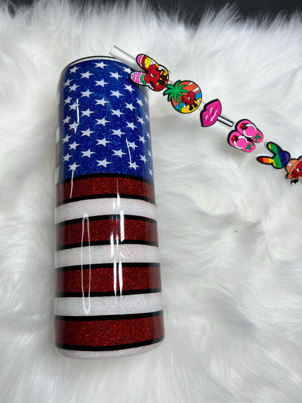 Premium 20oz American Flag Tumbler | Lid & Straw