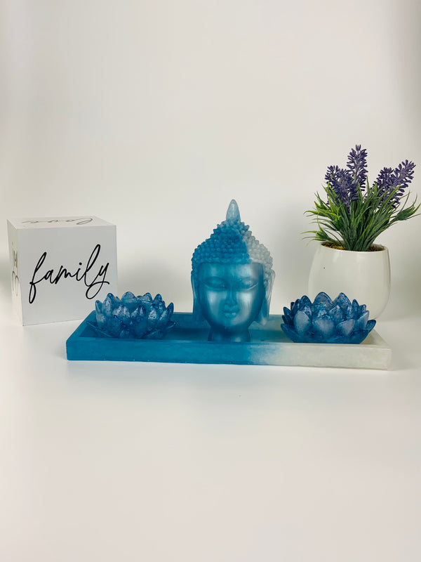 Buddha and Lotus Flowers Candle Holder with Tray