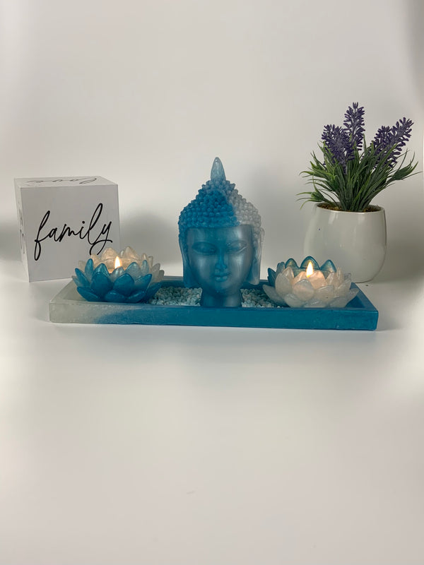 Buddha and Lotus Flowers Candle Holder with Tray
