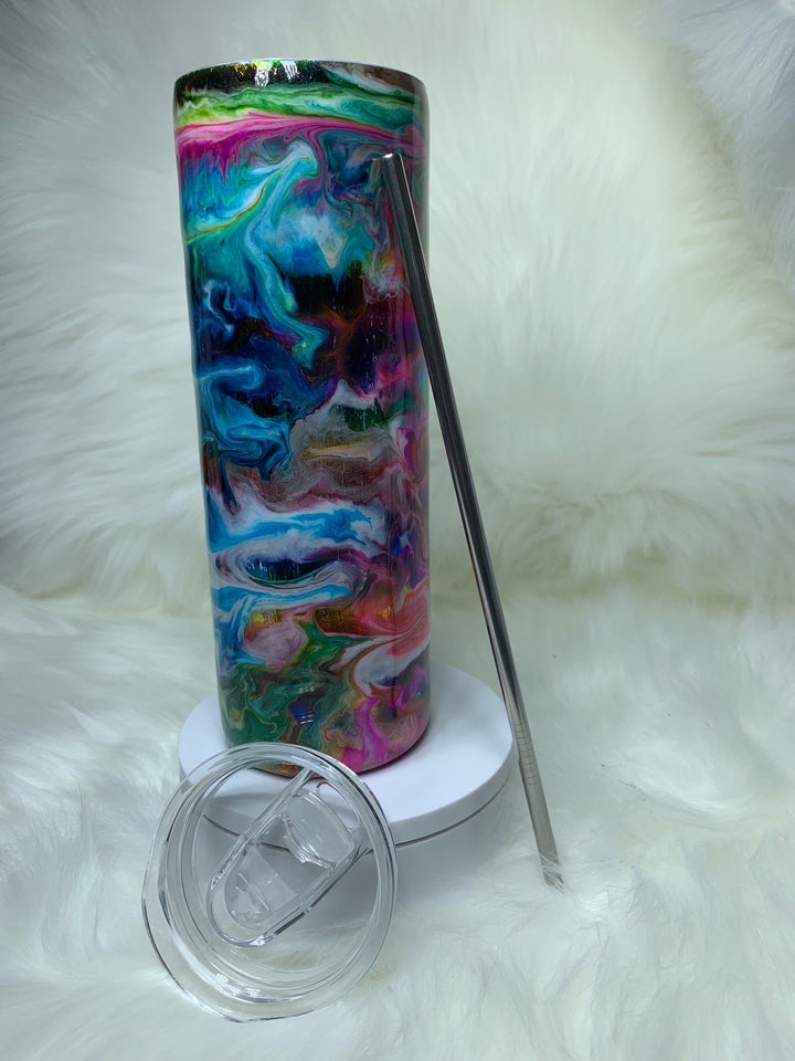 Custom Alcohol Ink Tumbler - Get 2 Straw Toppers Free