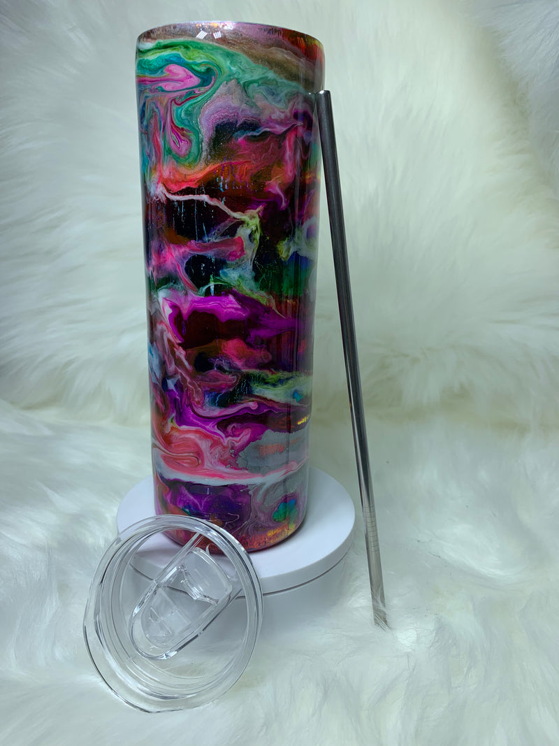 Unique Handcrafted Ink Tumbler + 2 Bonus Straw Toppers