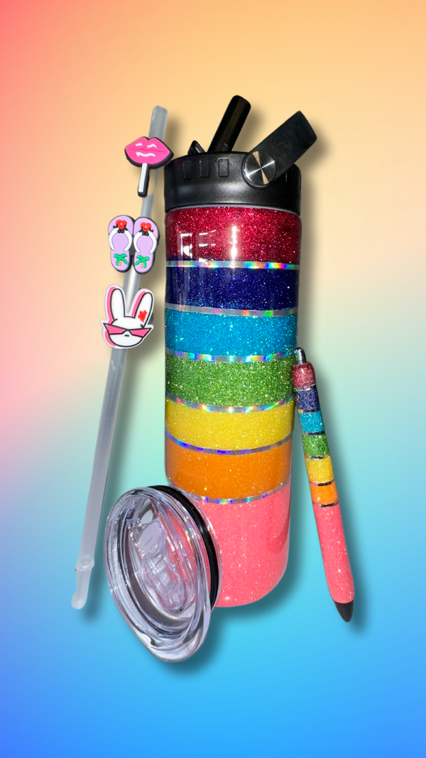 Handcrafted Rainbow Glitter Tumbler - Shine in Every Sip!